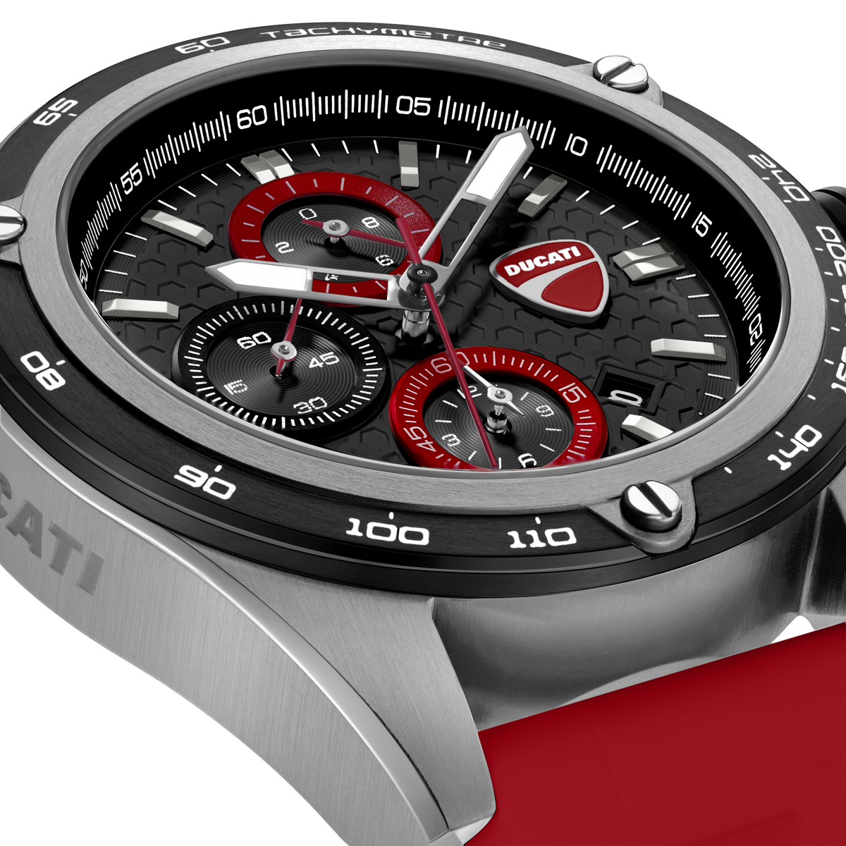 Ducati Quartz Chronograph Black Dial Red Silicone Strap Watch For Men
