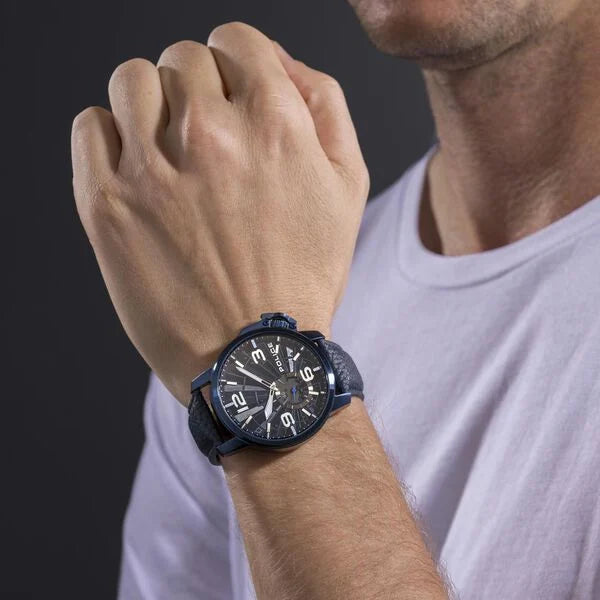 Police Quartz Analog Blue Dial Blue Leather Strap Watch For Men