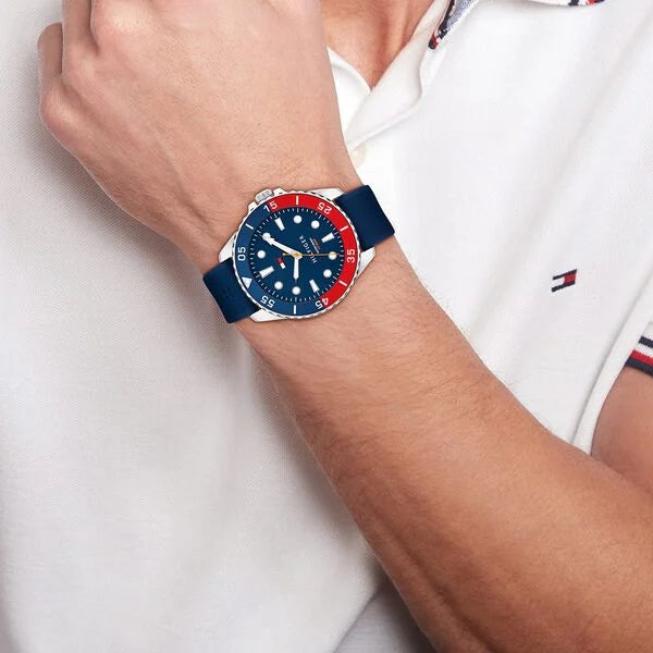 Tommy Hilfiger Quartz Analog Blue Dial Blue Silicone Strap Watch For Men