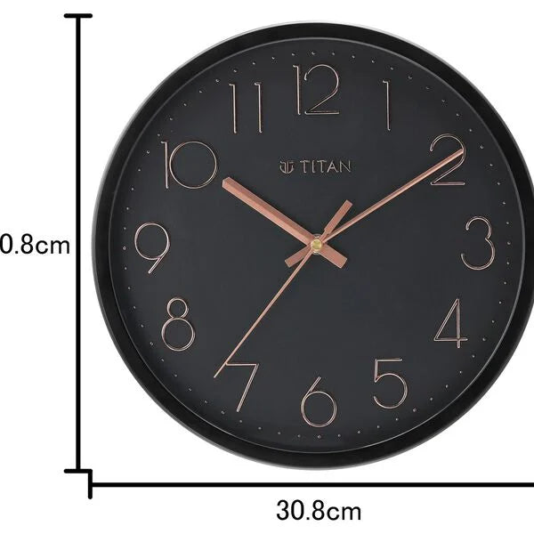 Titan Classic Black Wall Clock with Silent Sweep Technology - 30.8 cm x 30.8 cm (Medium)