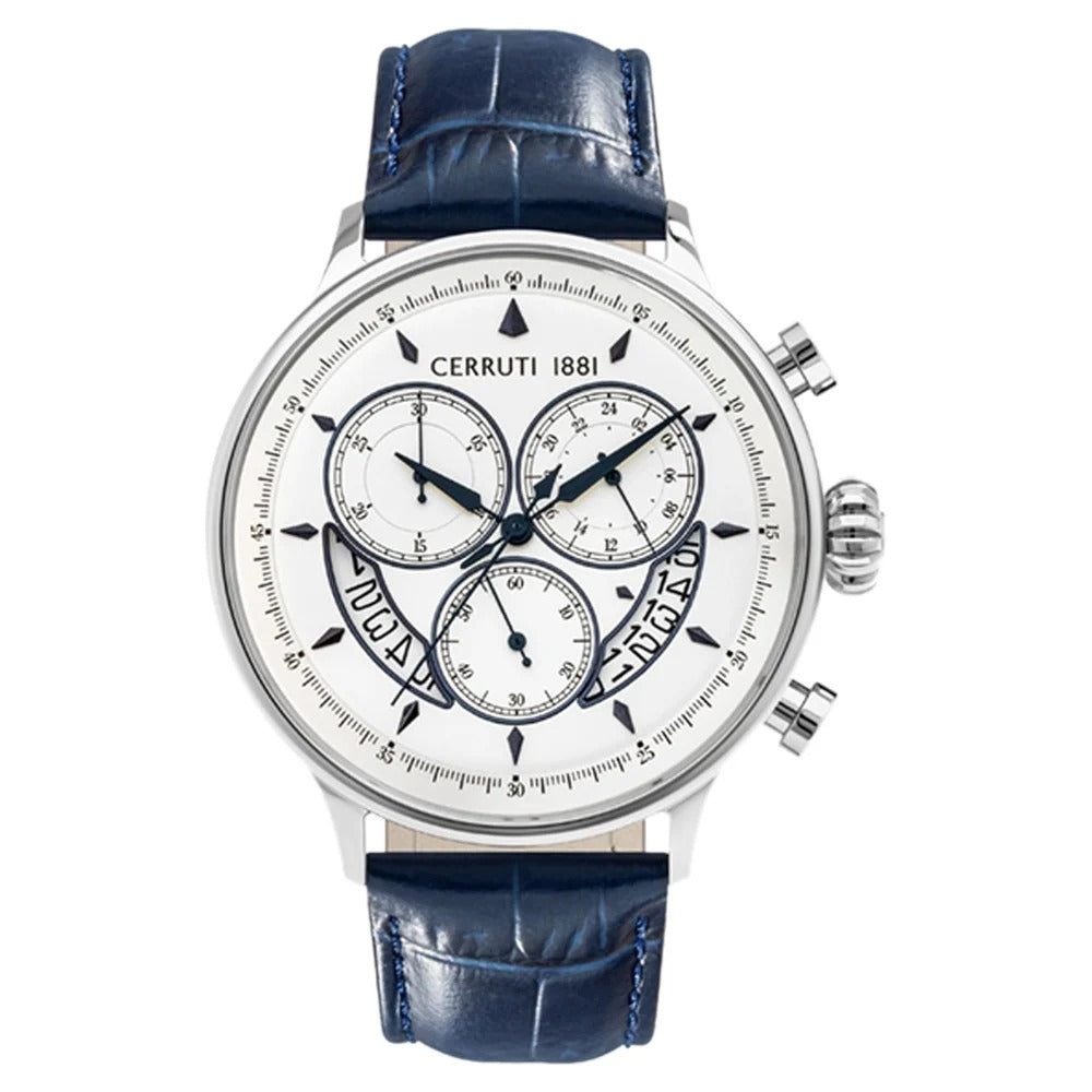 Cerruti 1881 White Dial Leather Strap Watch for Men