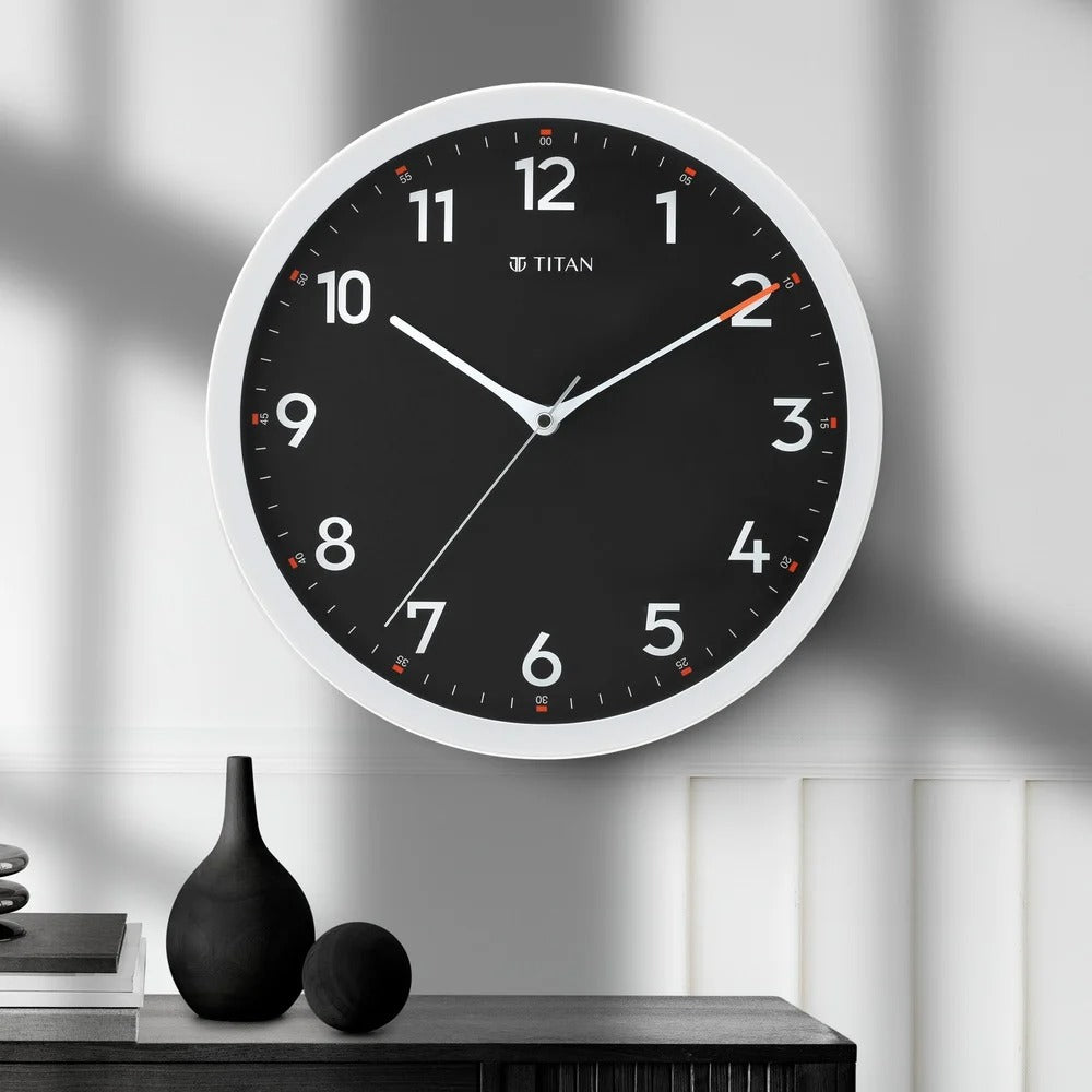 Titan Contemporary Black Wall Clock with Silent Sweep Technology - 30 cm x 30 cm (Medium)