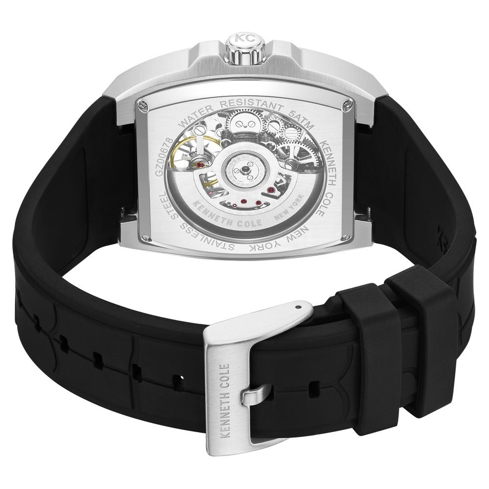 Kenneth Cole Automatic Silver Dial Black Colour Silicone Strap Watch For Men