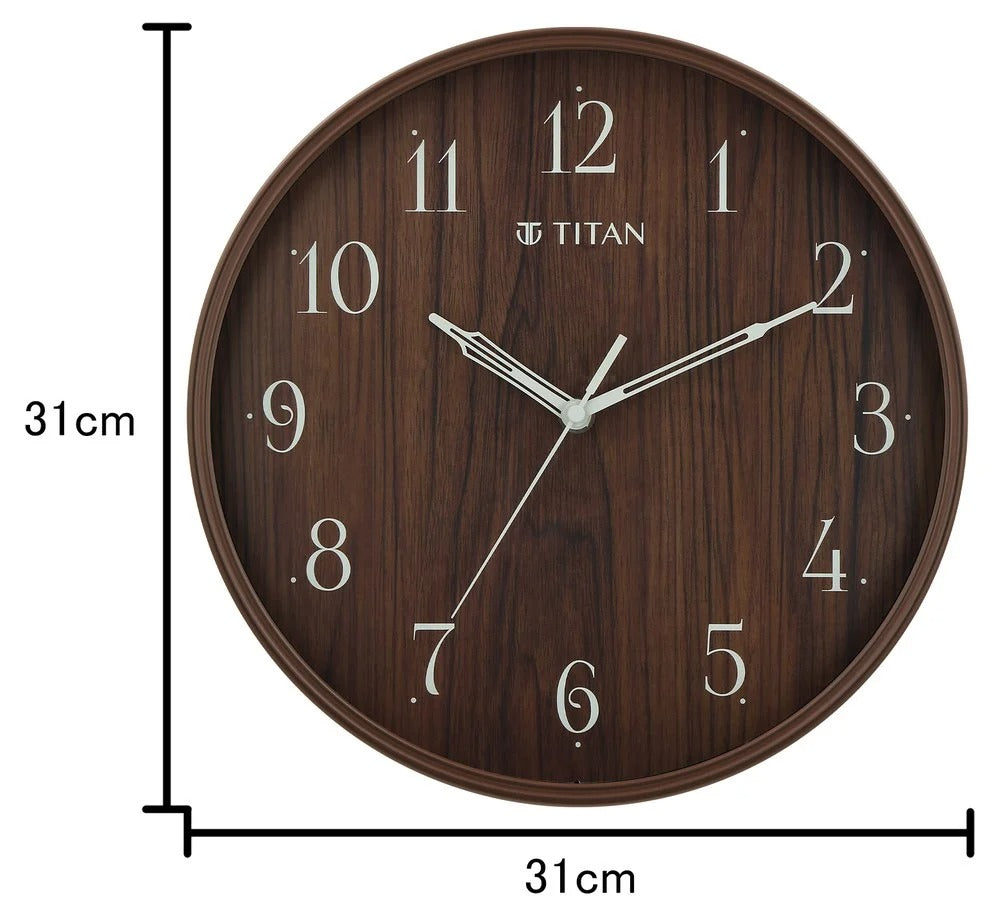 Titan Contemporary Wall Clock Quartz Analog Analog Dark Brown Dial - Size 31 cm x 31 cm (Medium)