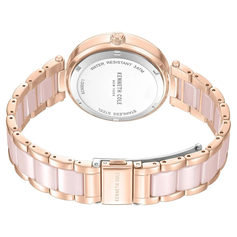 Kenneth Cole Quartz Analog Pink Dial Pink Stainless Steel & Ceramic Strap Watch For Women