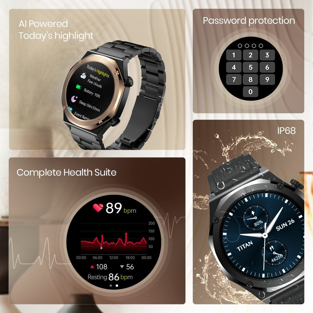 Titan Maestro Premium Metal Smartwatch with All SS construction, SingleSync BT Calling, Functional Crown