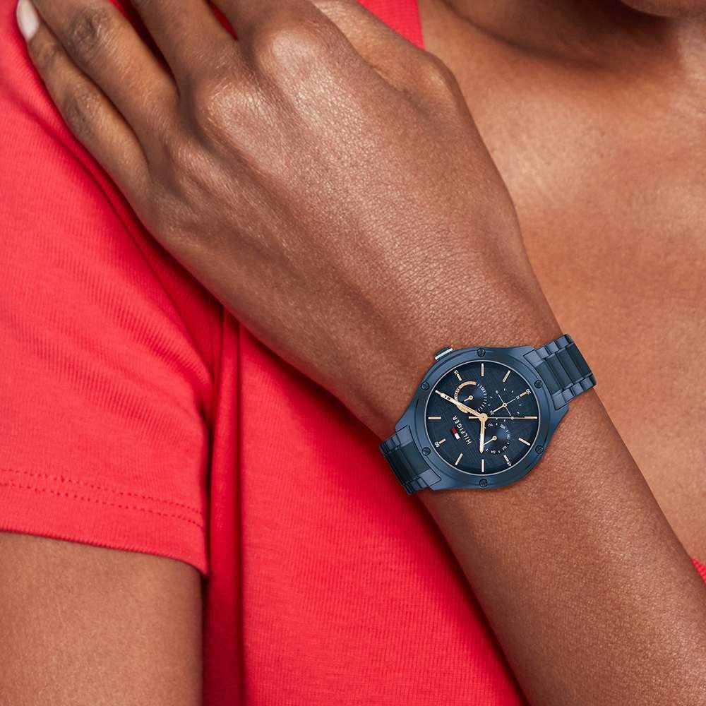 Tommy Hilfiger Quartz Analog with Day and Date Blue dial Stainless Steel Strap Watch for Women