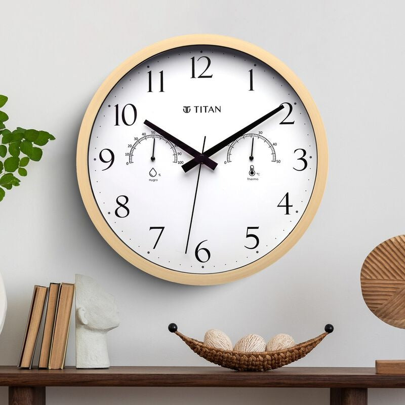 Titan Chic 30 cm Wooden Wall Clock with Smart Climate Monitoring