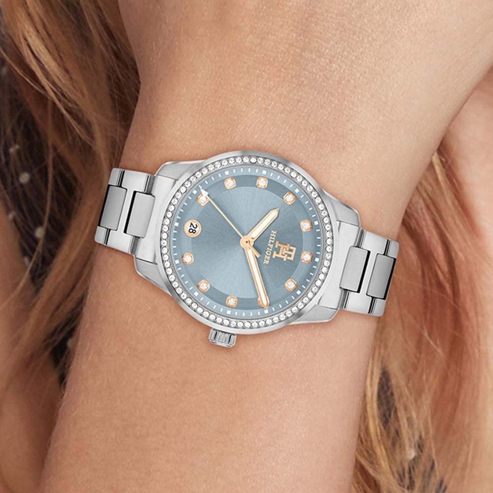 Tommy Hilfiger Quartz Analog Blue Dial Silver Stainless Steel Strap Watch For Women