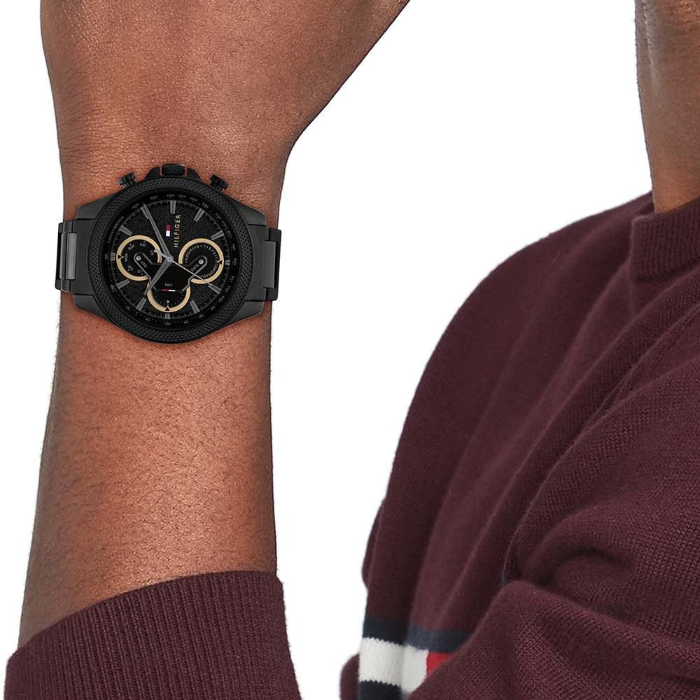 Tommy Hilfiger Multifunction Black Round Dial Black Stainless Steel Strap Watch For Men