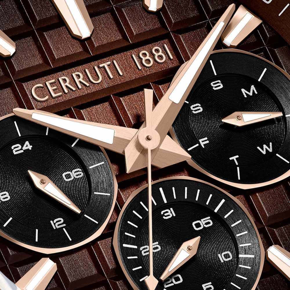 Cerruti 1881 Quartz Multifunction Brown Dial Black Silicone Strap Watch For Men
