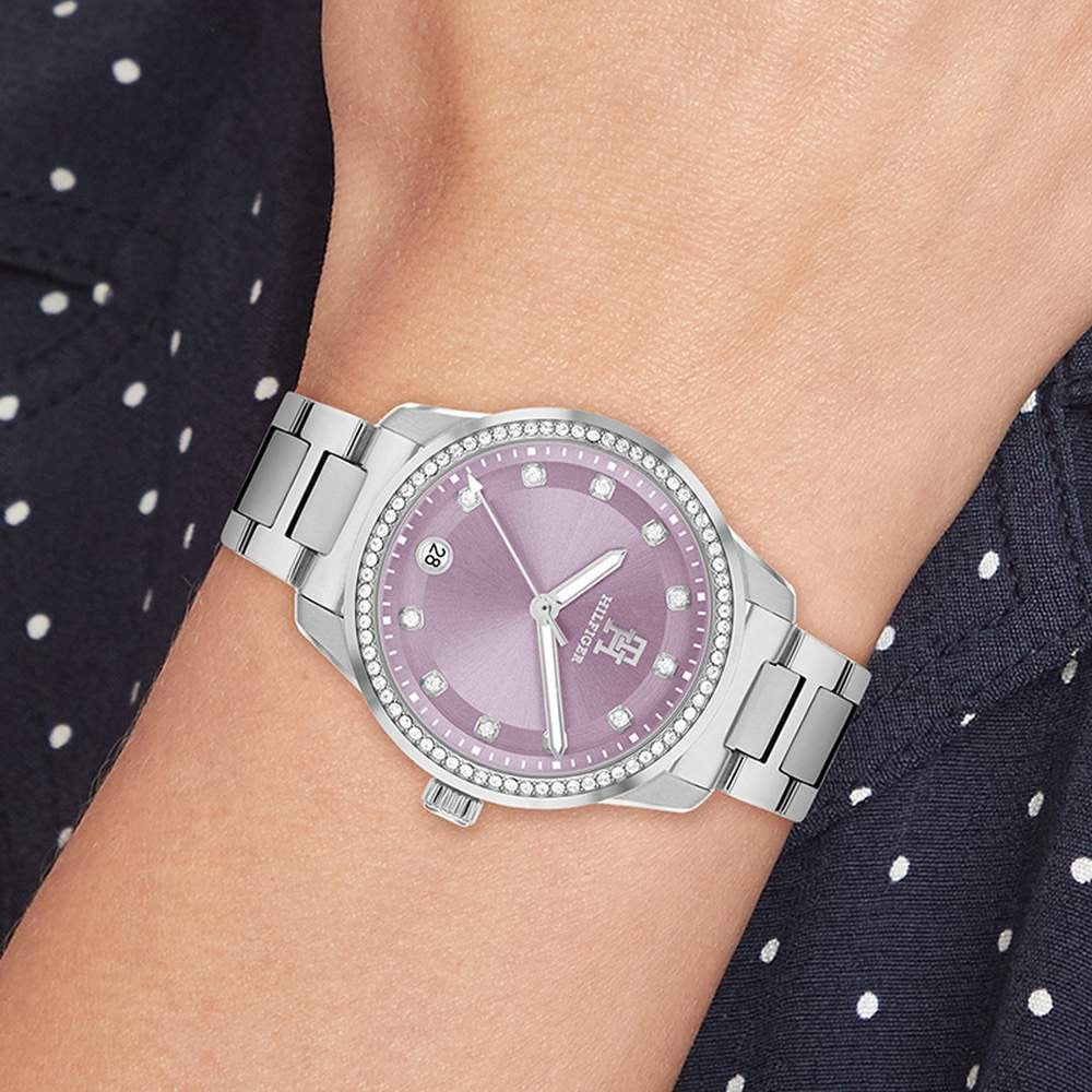 Tommy Hilfiger Quartz Analog Purple Dial Silver Stainless Steel Strap Watch For Women