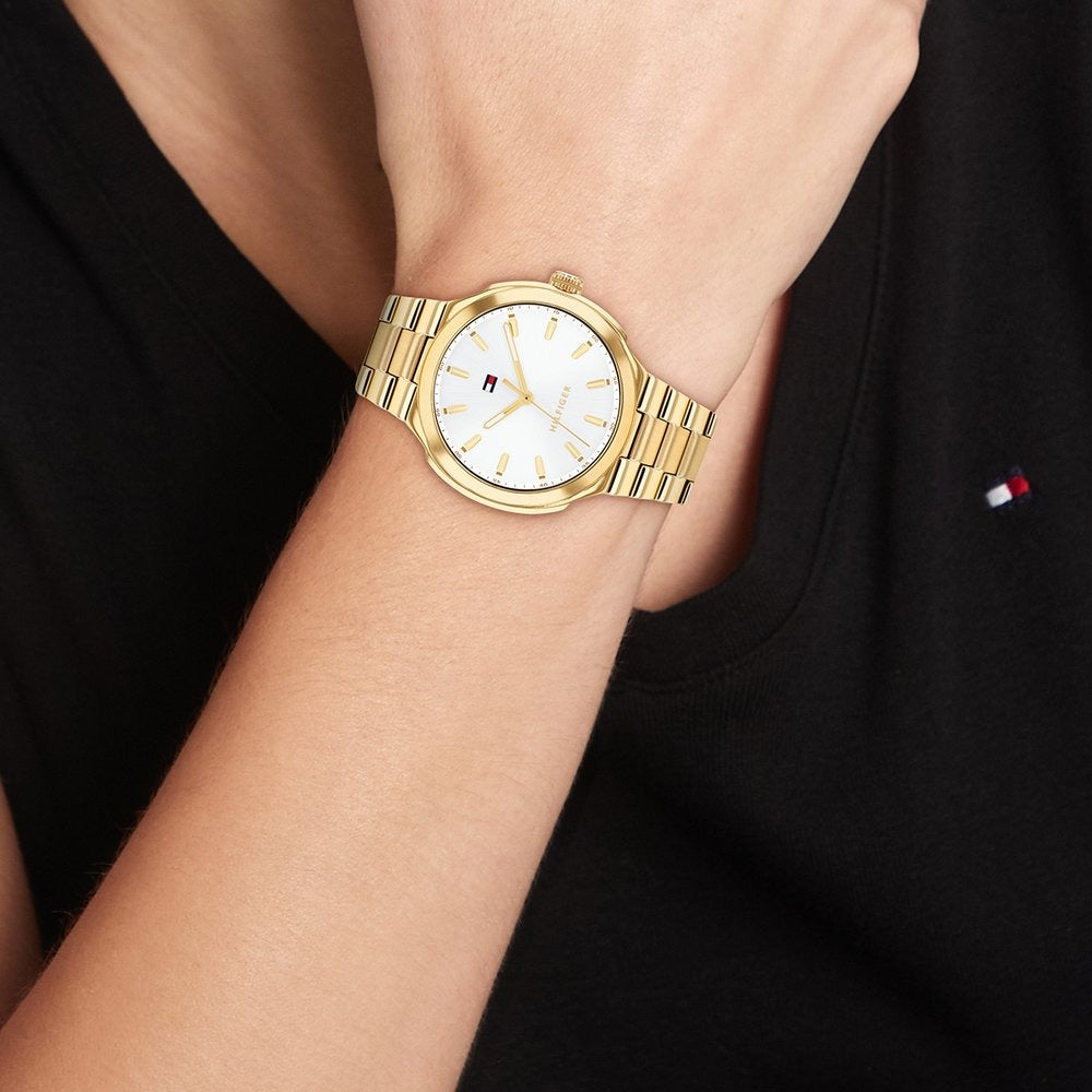 Tommy Hilfiger Quartz Analog White Dial Golden Stainless Steel Strap Watch For Men