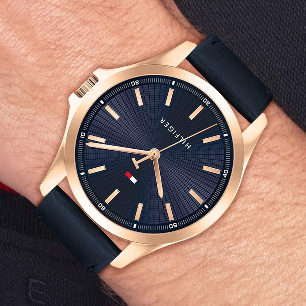 Tommy Hilfiger Quartz Analog Blue Dial Blue Leather Strap Watch For Men