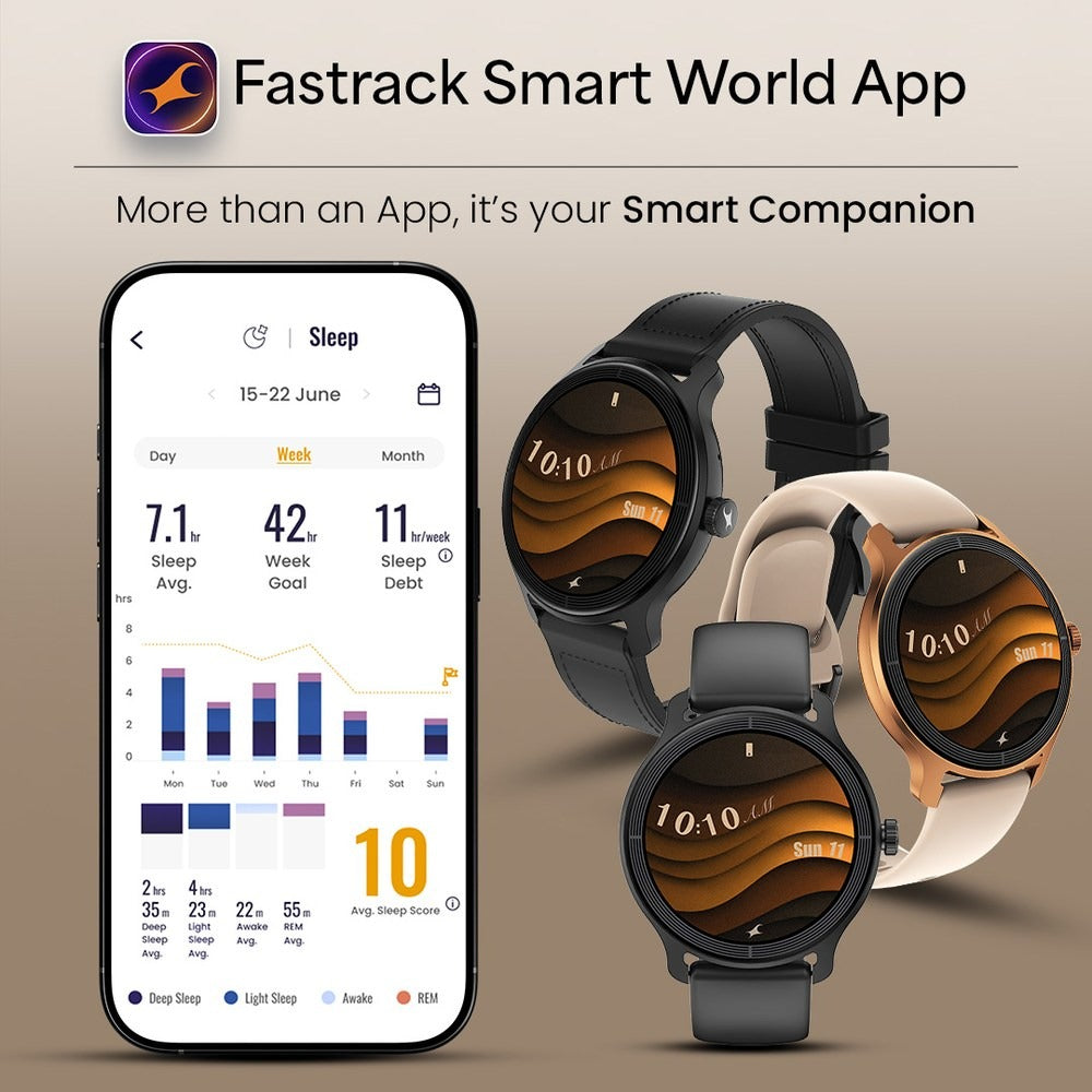 Fastrack Sleek Smartwatch 1.32" inch AMOLED Display, Sleek Design, Functional Crown, QR Hub, 24/7 Health Suite