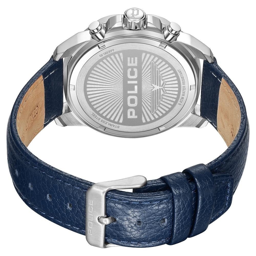 Police Quartz Multifunction Grey Dial Blue Leather Strap Watch For Men