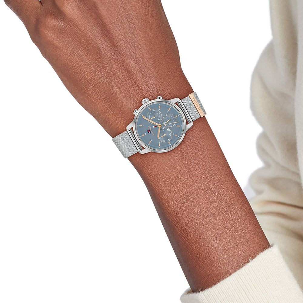 Tommy Hilfiger Quartz Multifunction Blue Dial Rose Gold Stainless Steel Strap Watch For Women