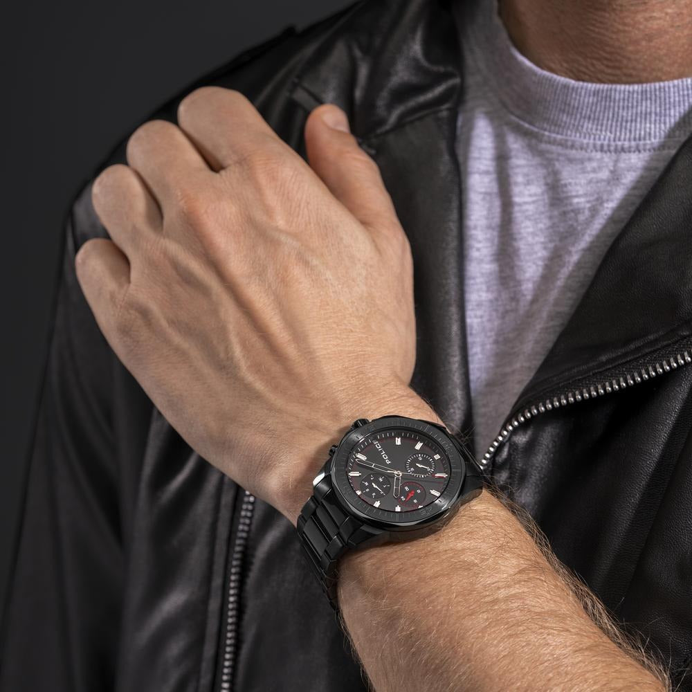 Police Quartz Multifunction Black Dial Black Stainless Steel Strap Watch For Men