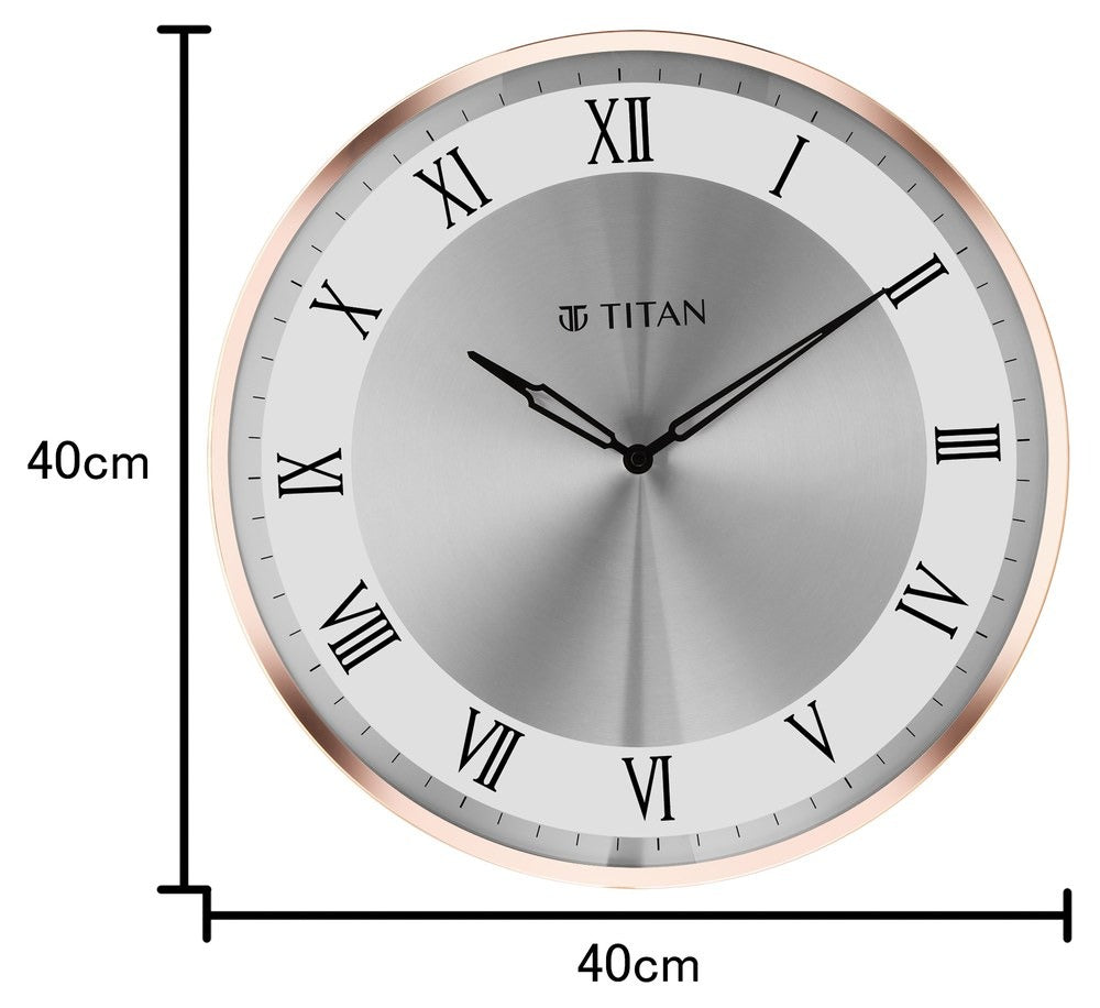 Titan Metallic Wall Clock White Dial with Silent Sweep Technology and Rose Gold Frame - 40.0 cm x 40.0 cm (Large)
