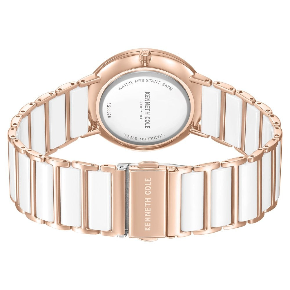 Kenneth Cole Quartz Analog White Dial White Stainless Steel & Ceramic Strap Watch For Women