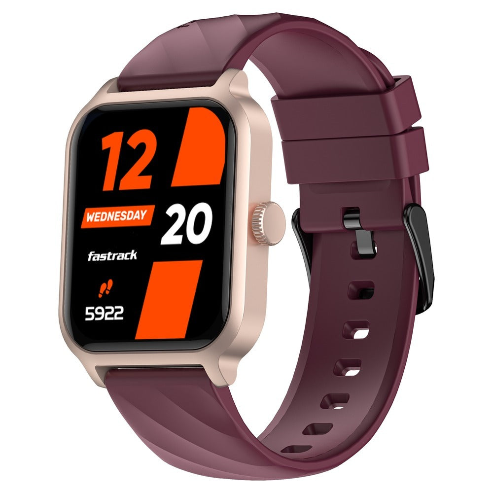 Fastrack Rave FX2 with 4.64 cm UltraVU HD Display, SingleSync BT Calling, Functional Crown with Wine Red Strap