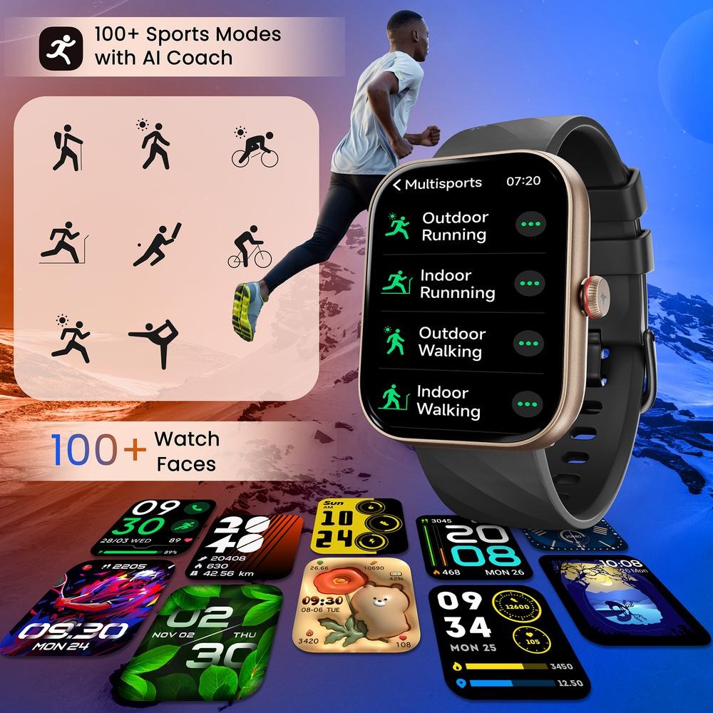 Fastrack Kruz+ 4.85 CM Super HD Display with Functional Crown and Auto Multisport Recognition Smart Watch for Unisex