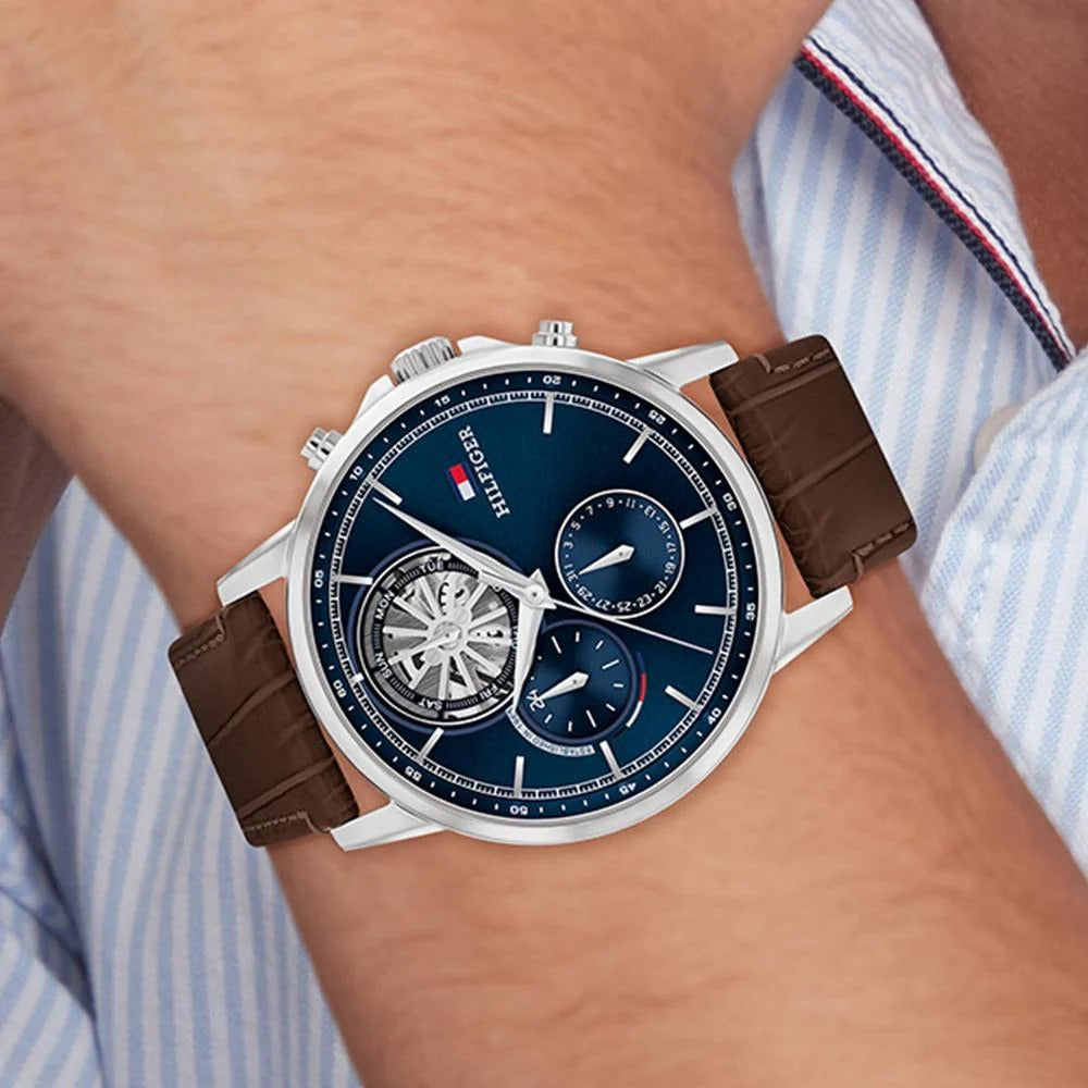 Tommy Hilfiger Drop2 44 mm Blue Dial Leather Analogue Wrist Watch for Men