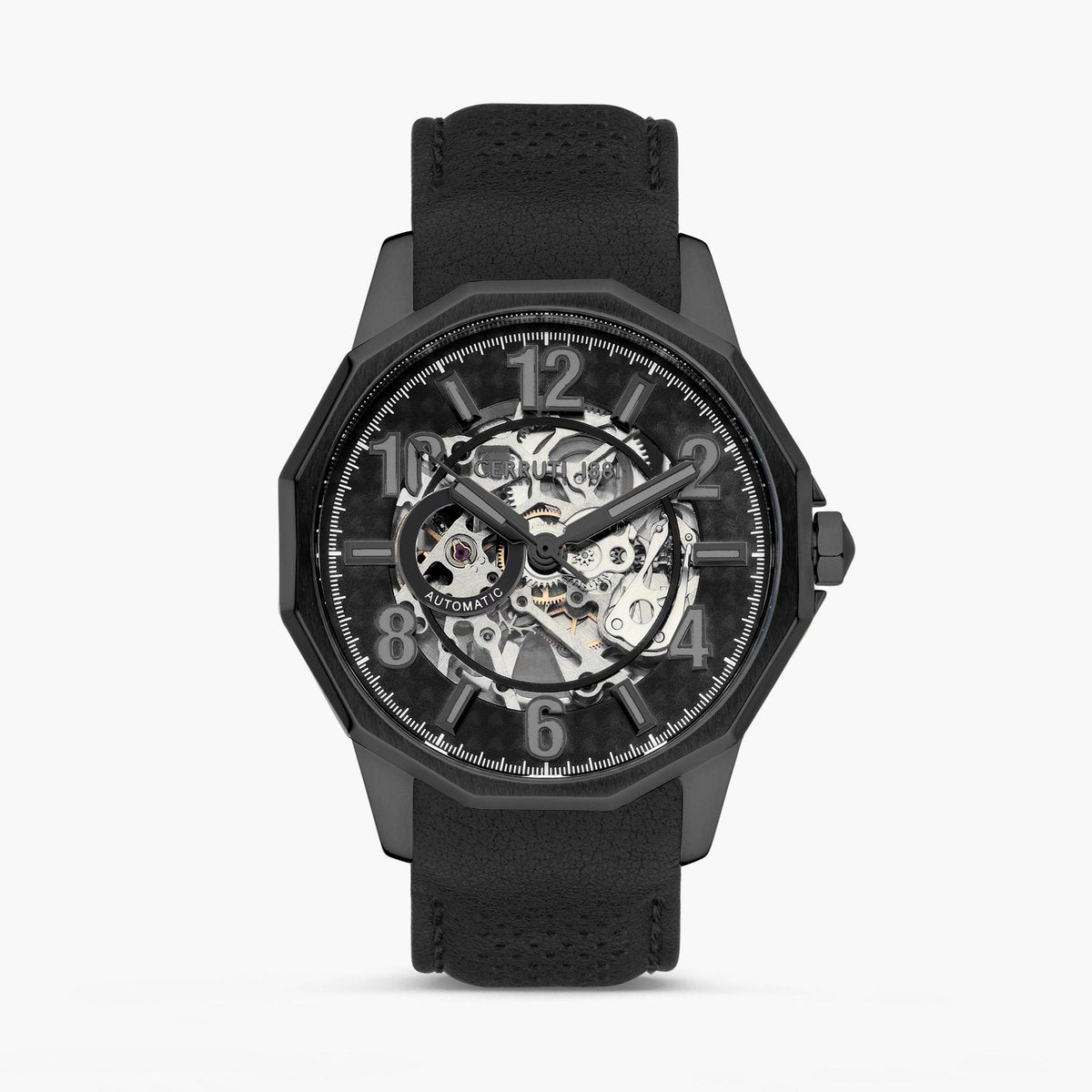 CERRUTI 1881 Men Skeleton Automatic Watch with Leather Strap