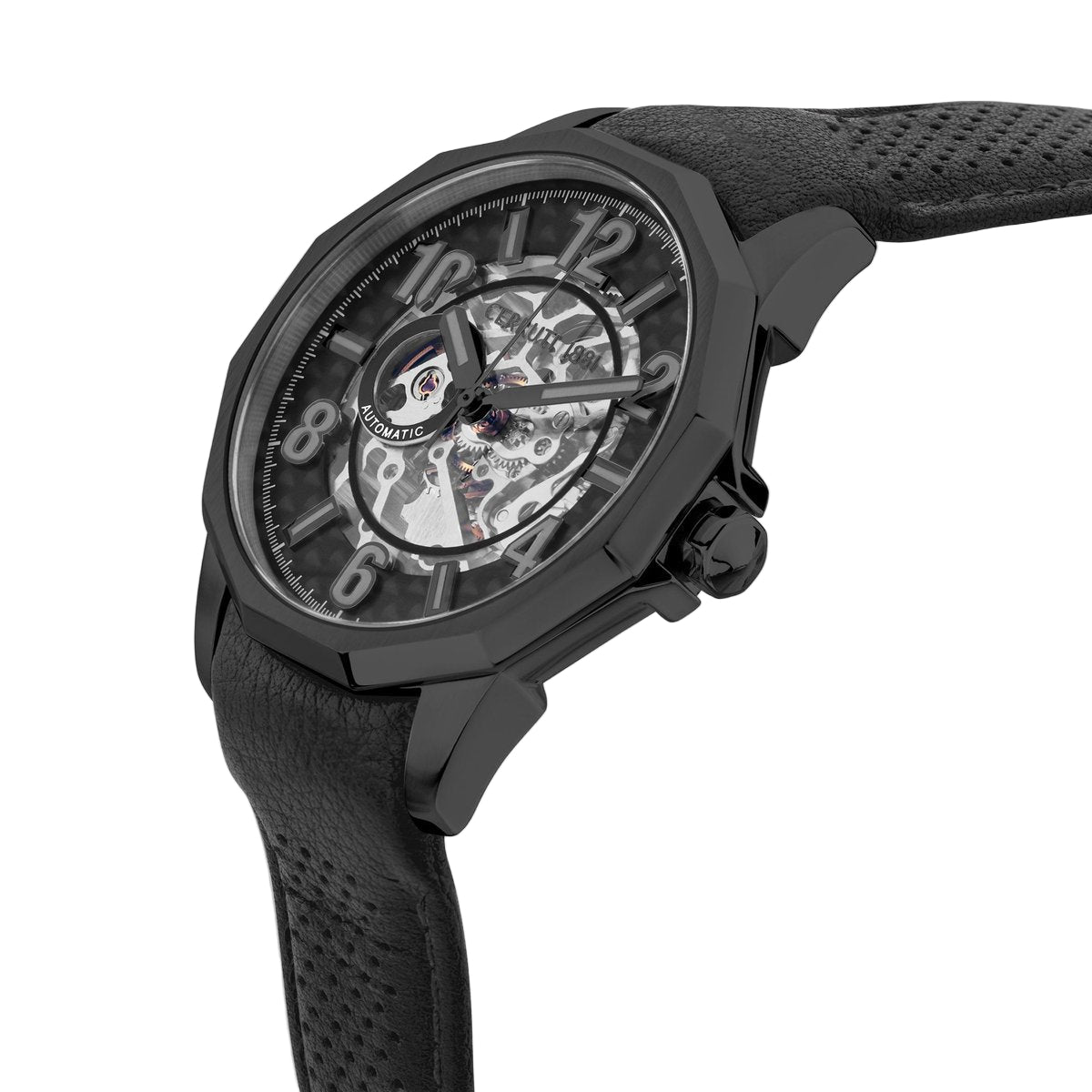 CERRUTI 1881 Men Skeleton Automatic Watch with Leather Strap