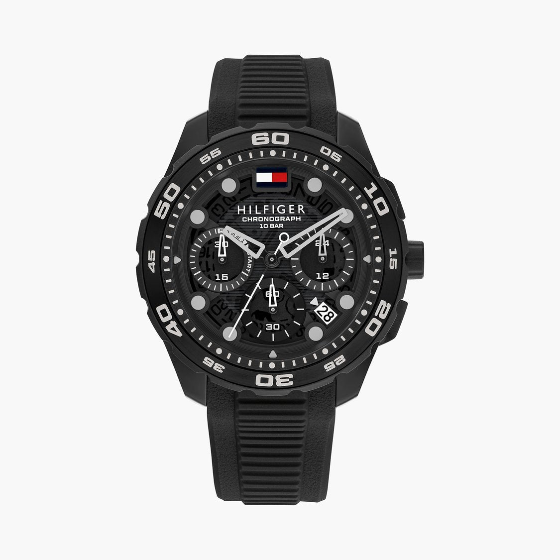 Tommy Hilfiger Quartz Chronograph Black Dial Black Silicone Strap Watch For Men