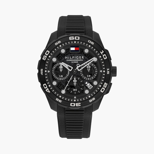 Tommy Hilfiger Quartz Chronograph Black Dial Black Silicone Strap Watch For Men