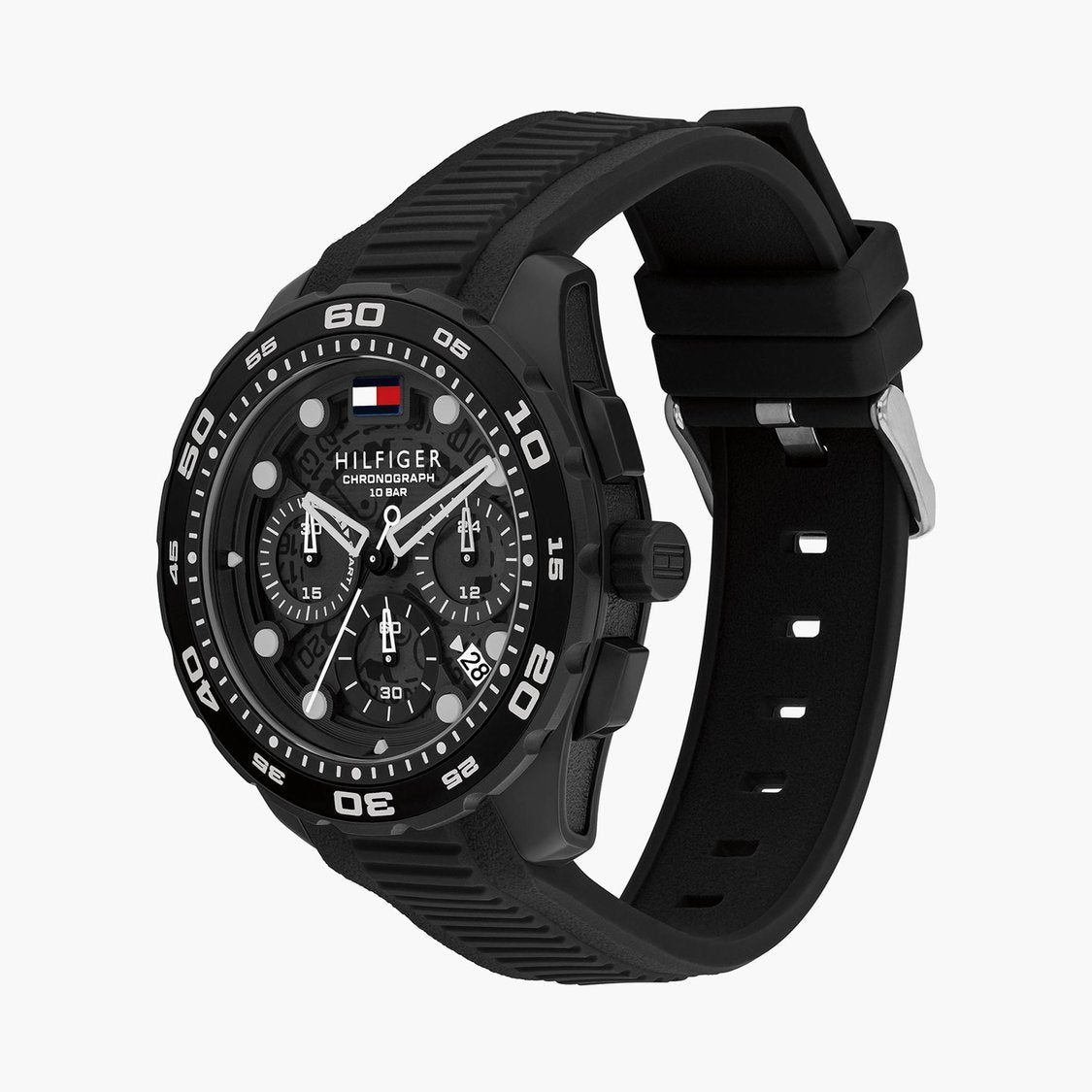 Tommy Hilfiger Quartz Chronograph Black Dial Black Silicone Strap Watch For Men