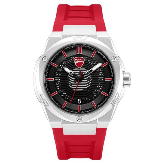 Ducati Quartz Analog Black Dial Red Silicone Strap Watch For Men