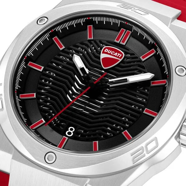 Ducati Quartz Analog Black Dial Red Silicone Strap Watch For Men