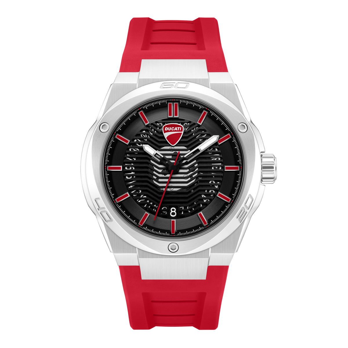 Ducati Quartz Analog Black Dial Red Silicone Strap Watch For Men