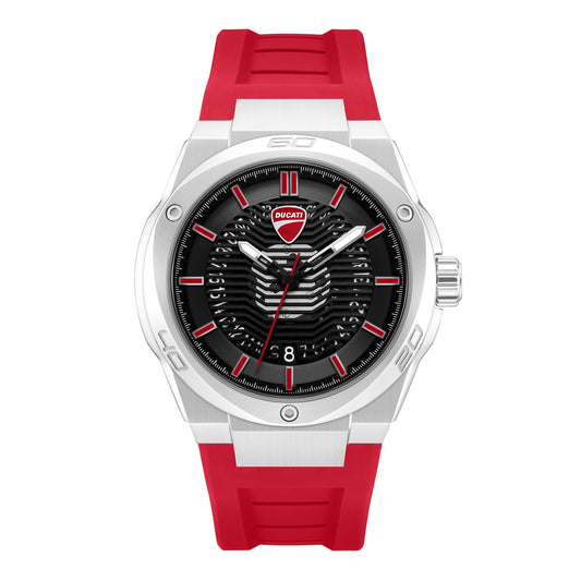 Ducati Quartz Analog Black Dial Red Silicone Strap Watch For Men