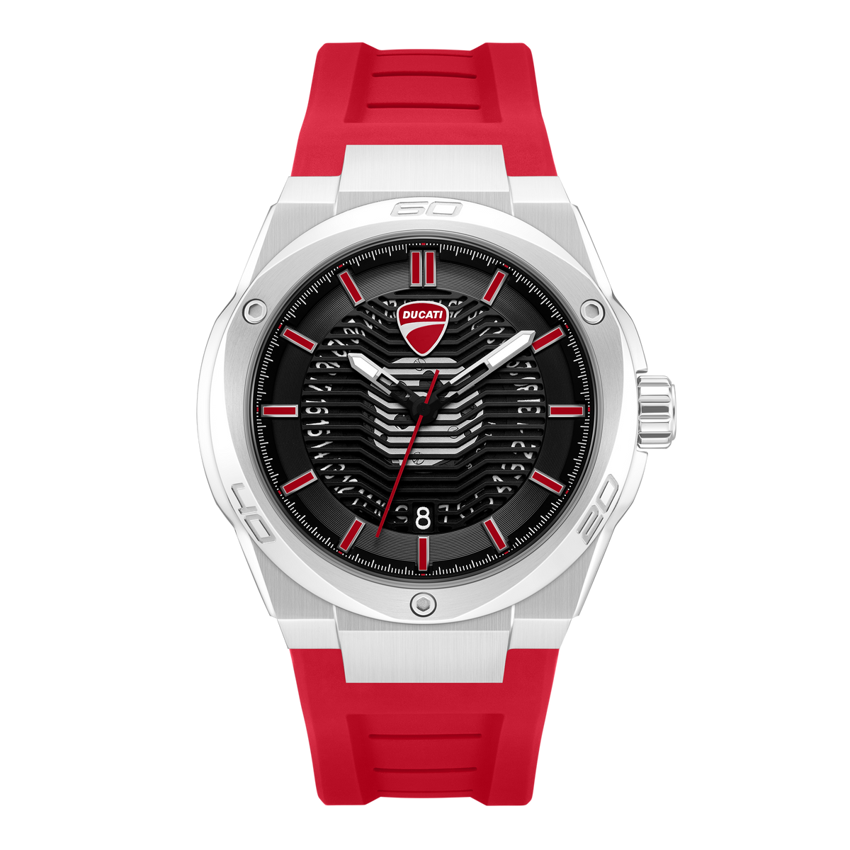 Ducati Quartz Analog Black Dial Red Silicone Strap Watch For Men