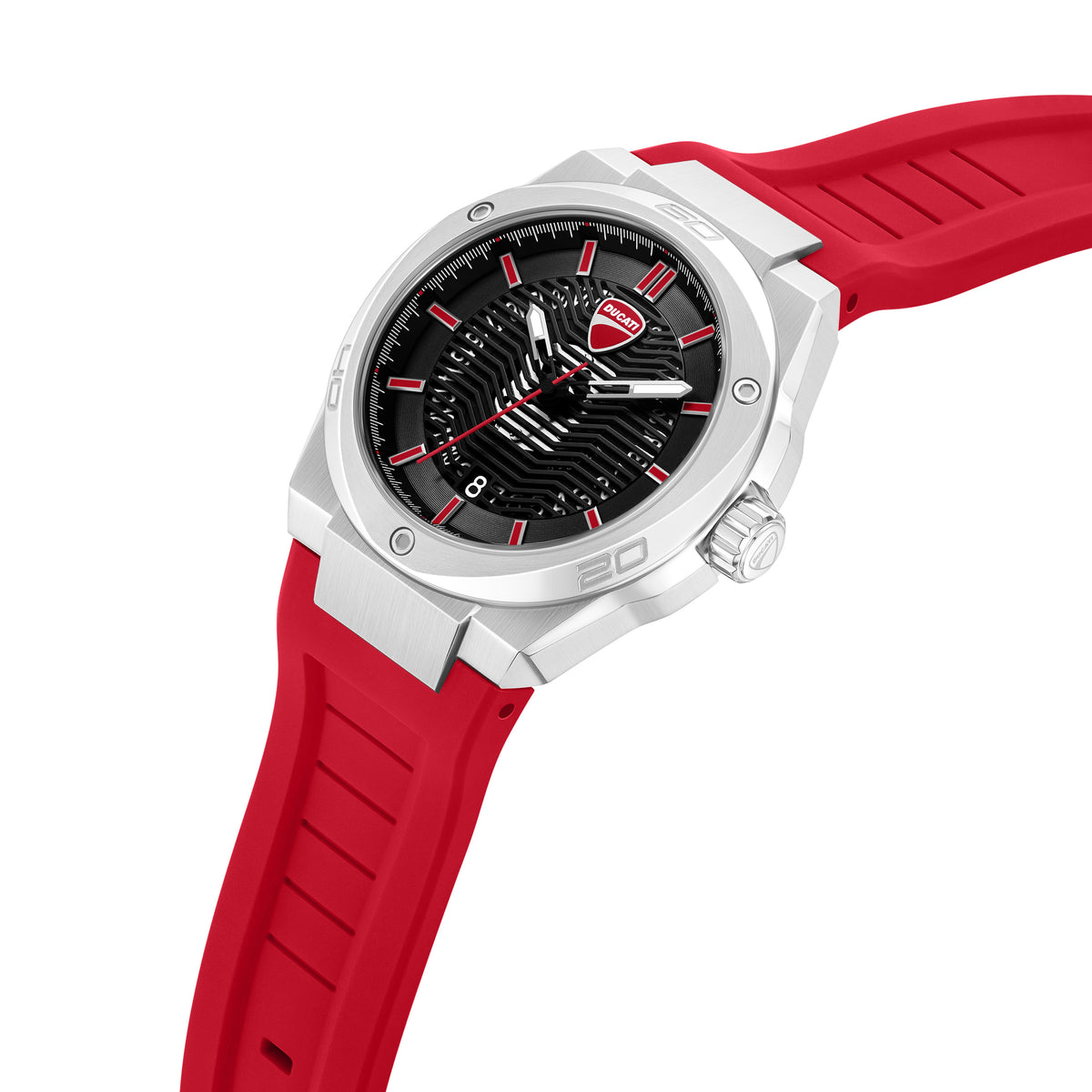 Ducati Quartz Analog Black Dial Red Silicone Strap Watch For Men