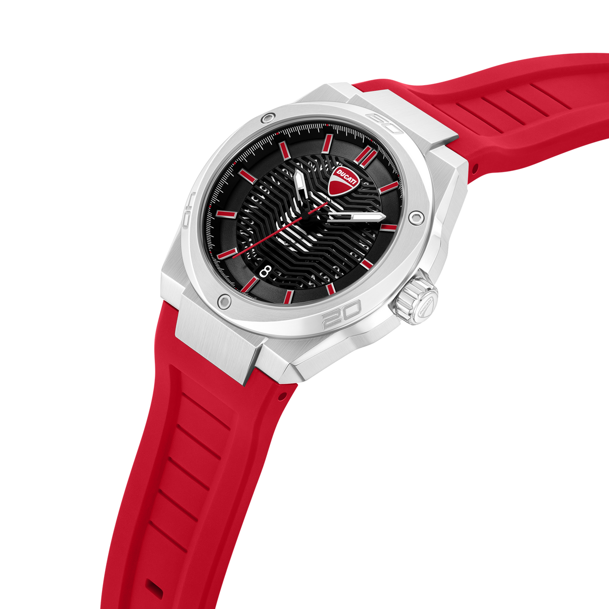 Ducati Quartz Analog Black Dial Red Silicone Strap Watch For Men
