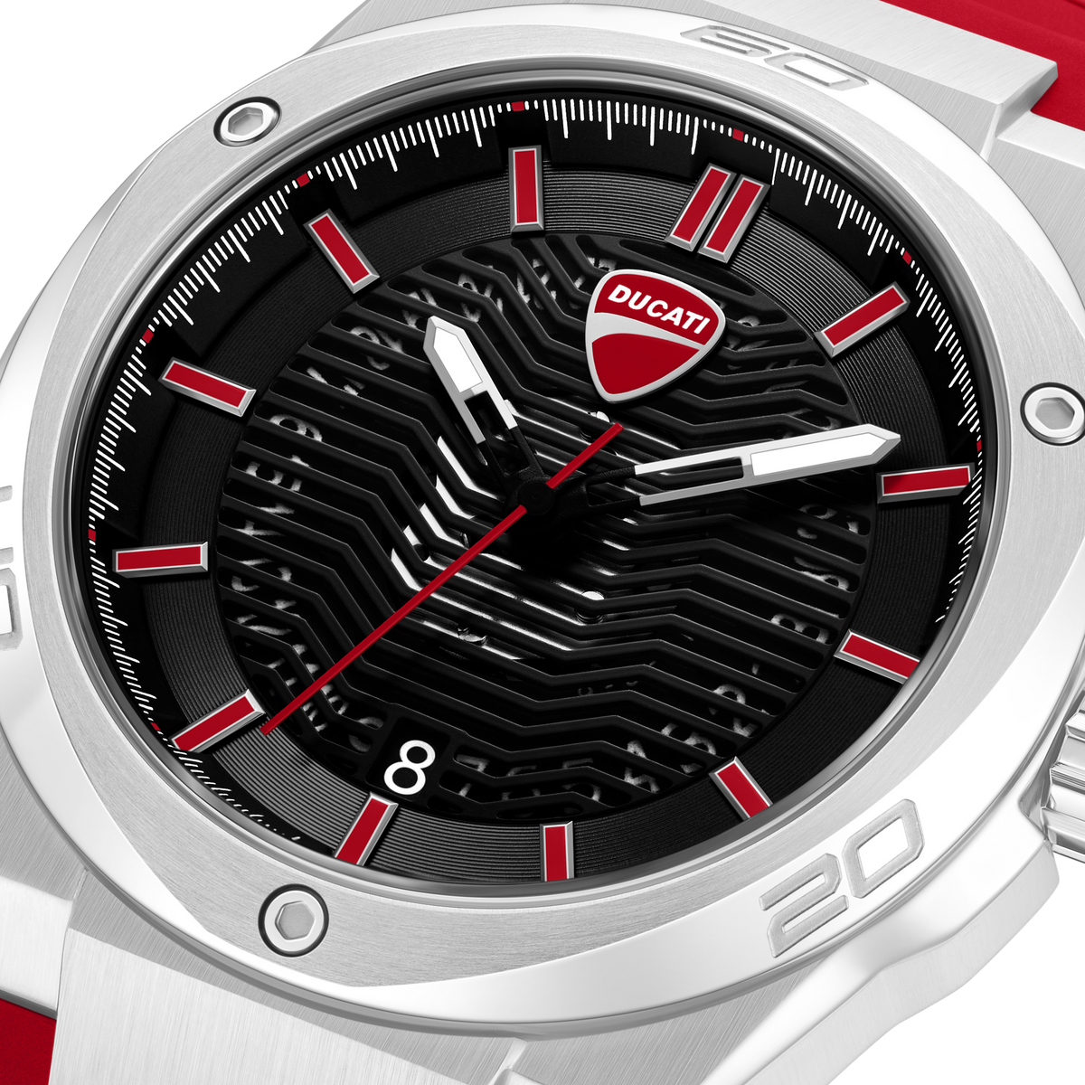 Ducati Quartz Analog Black Dial Red Silicone Strap Watch For Men