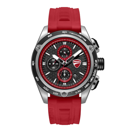 Ducati Quartz Chronograph Black Dial Red Silicone Strap Watch For Men