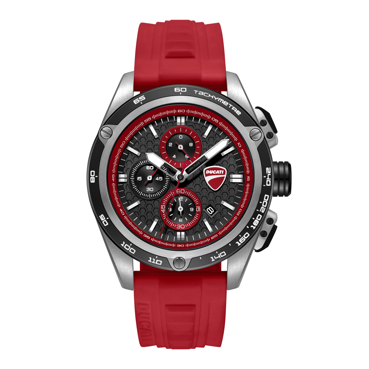 Ducati Quartz Chronograph Black Dial Red Silicone Strap Watch For Men