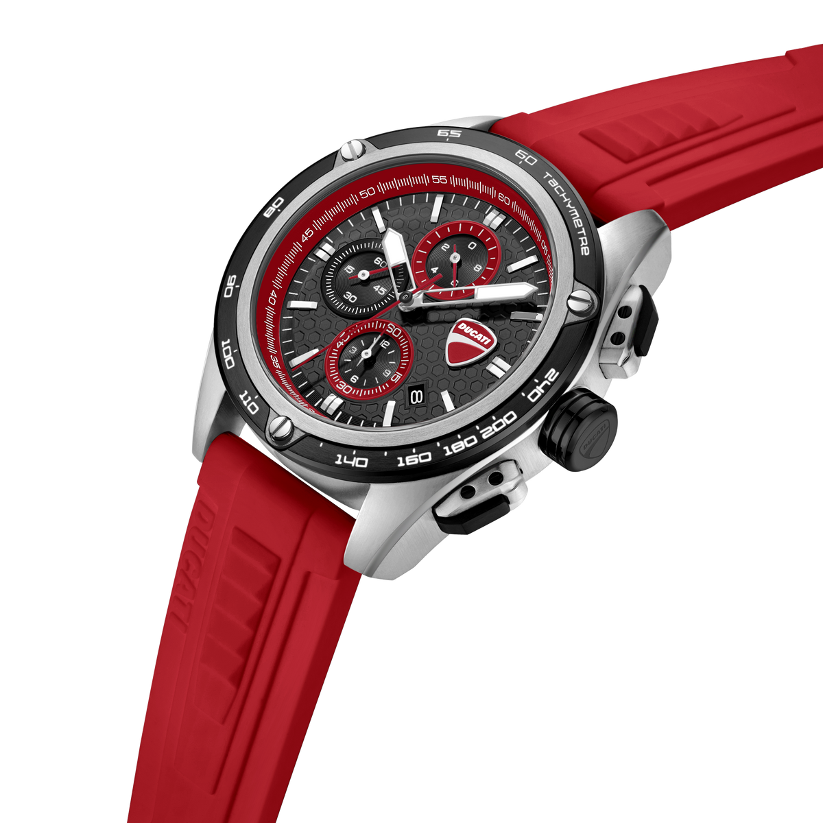 Ducati Quartz Chronograph Black Dial Red Silicone Strap Watch For Men