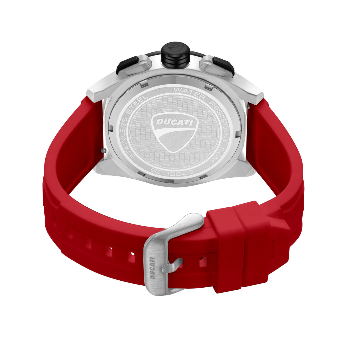 Ducati Quartz Chronograph Black Dial Red Silicone Strap Watch For Men