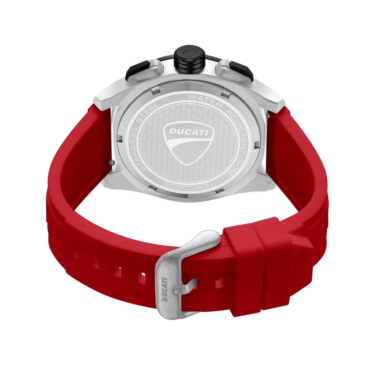 Ducati Quartz Chronograph Black Dial Red Silicone Strap Watch For Men