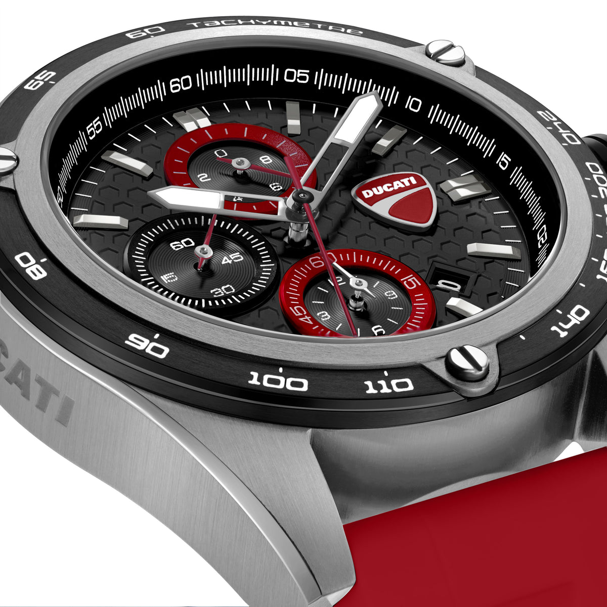 Ducati Quartz Chronograph Black Dial Red Silicone Strap Watch For Men