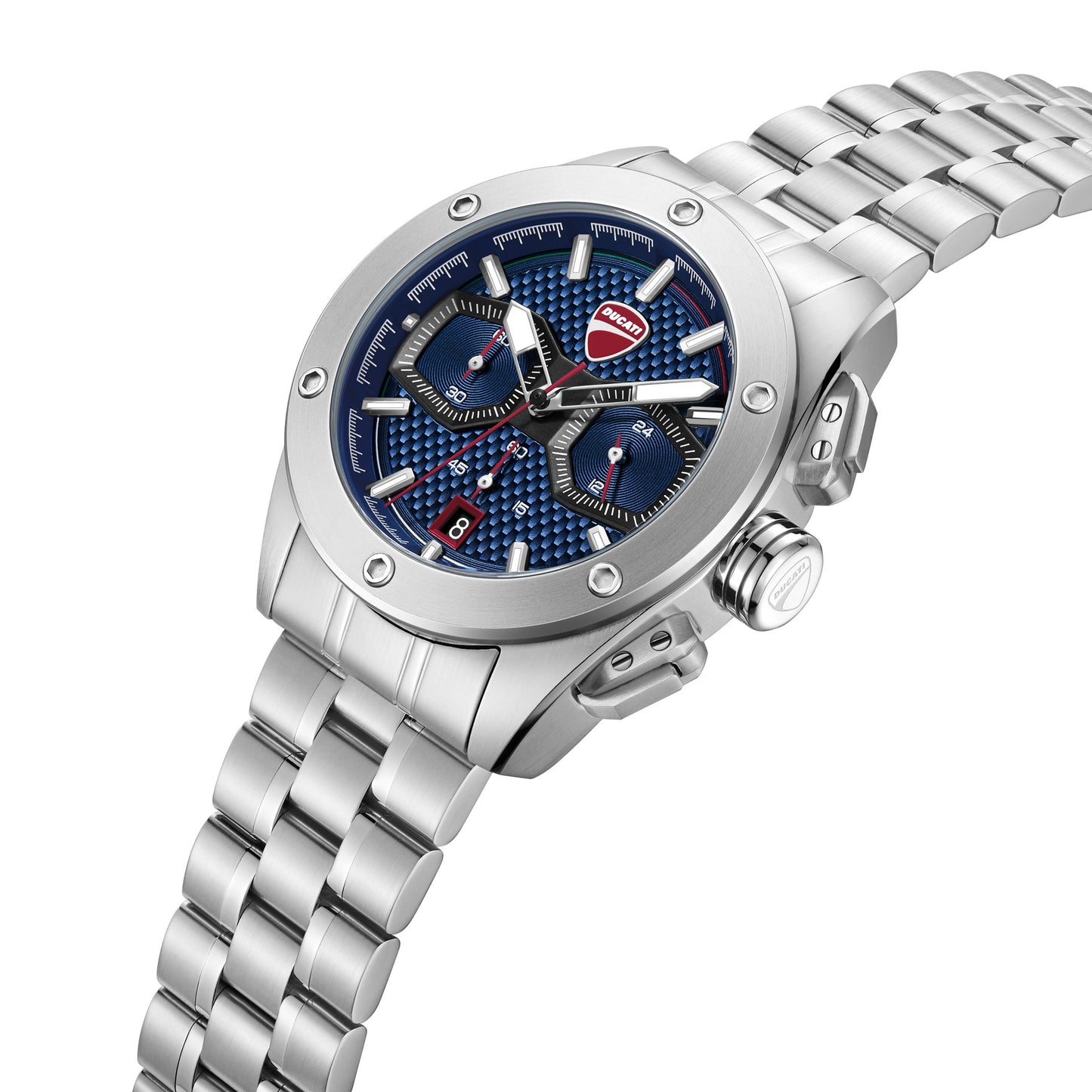 Ducati Quartz Chronograph Blue Dial Silver Stainless Steel Strap Watch For Men