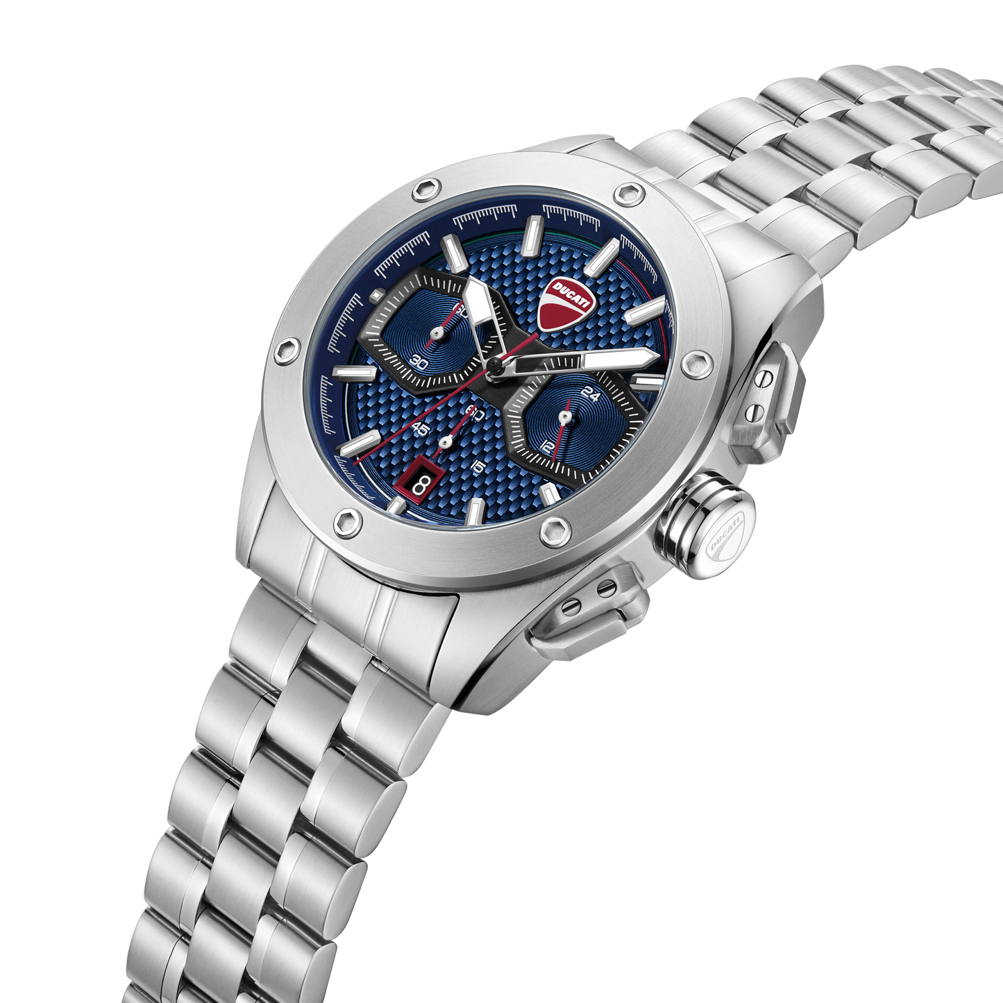 Ducati Quartz Chronograph Blue Dial Silver Stainless Steel Strap Watch For Men