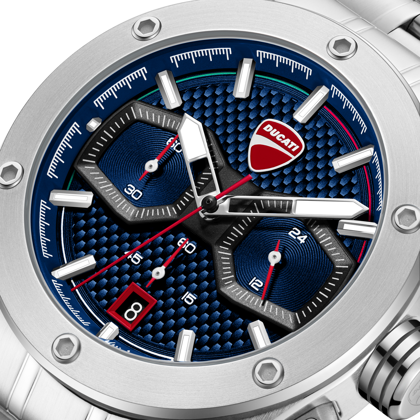 Ducati Quartz Chronograph Blue Dial Silver Stainless Steel Strap Watch For Men