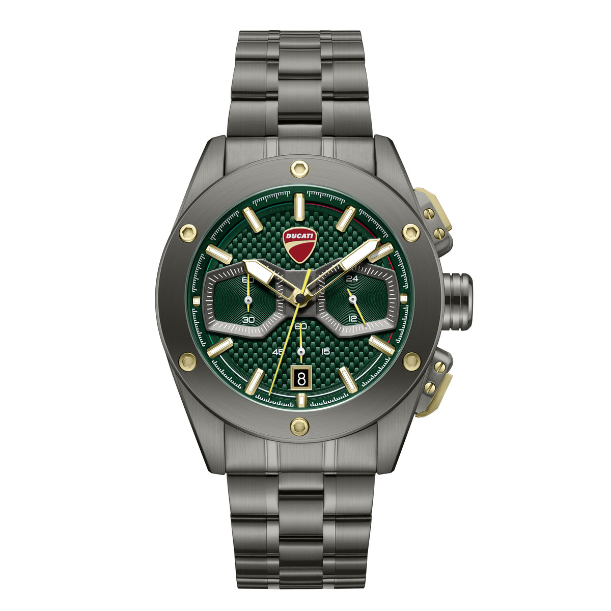 Ducati Quartz Chronograph Green Dial Grey Stainless Steel Strap Watch For Men